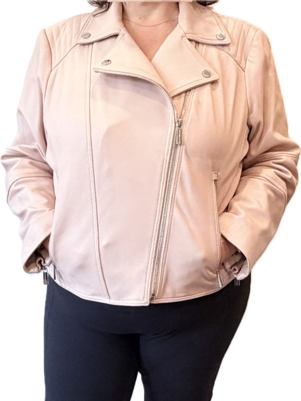 MICHAEL Michael Kors Light Blush Pink Leather Moto Jacket